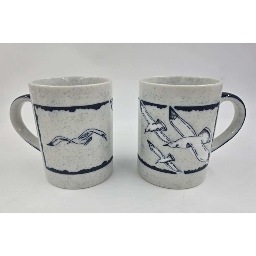 Vintage OTAGARI Seagull Bird Coffee Cup Mugs Speckled 12 oz Set of 2